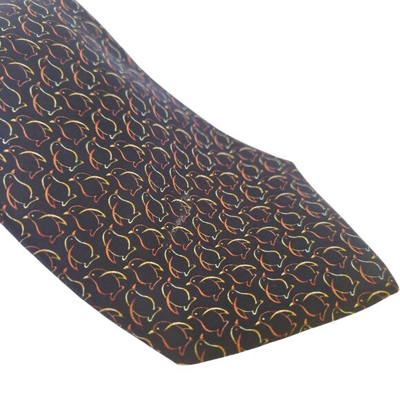 Salvatore Ferragamo Penguin Print Black Multicolor Silk Tie - Picture 6 of 9